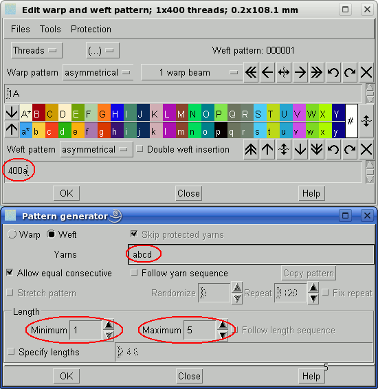 yarn pattern generator in ArahWeave software for weaving